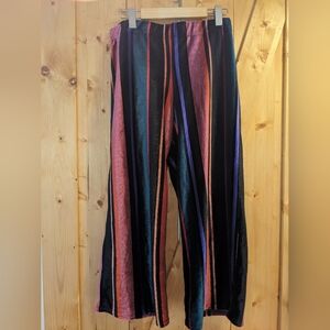 Primark Multicolor Striped Velvet Pants — Black with Burgundy, Purple & Teal